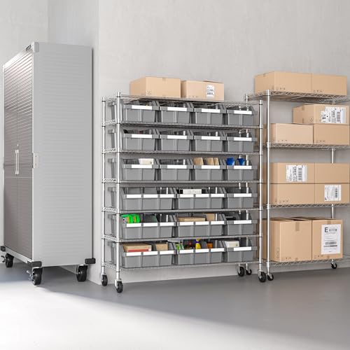 7-Tier NSF 21-Bin Steel Wire Shelving Rack, 48"W x 14"D x 56"H, Gray - color: Gray, size: Includes 21 Bins