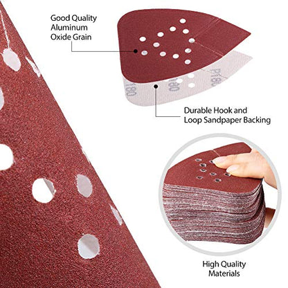 50PCS 180 Grit Sanding Pads for Black and Decker Mouse Sanders, Hook and Loop Sandpaper Sheets - 12 Holes Detail Palm Sander Sand Paper - size: 180 Grit