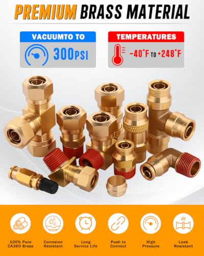 208PCS DOT Brass Air Line Fittings Kit, Push to Connect Fittings - size: 208PCS