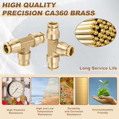 3/8" Brass Union Tee, DOT Approved 3-Way Air Line Connector 2PCS - size: 3/8" OD 2PCS, style: Tee