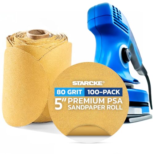 5 inch Sanding Discs 80 Grit Sandpaper Discs PSA Adhesive Sandpaper Roll No Hole - Disc Gold Round Sanding Paper, Durable Sand Paper for Wood, Auto Body, Metal, Marine Paint for Smooth Surfaces - style: 5 Inch / 80 Grit