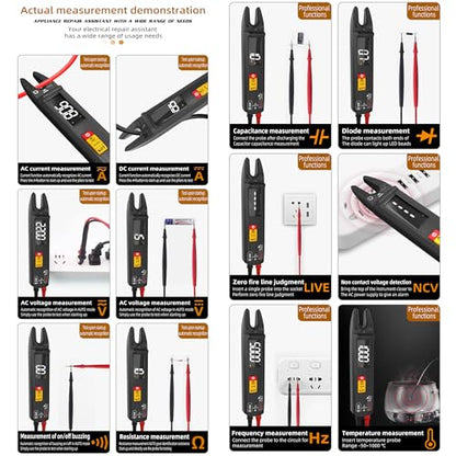 Open Jaw Digtal Multimeter 6000 Counts Clamp Meter, Digital Electrical Tester,Rechargeable with Smart Mode,Measuring Resistance,Capacitance,Frequency,Continuity,Diode,AC/DC Voltage&Current