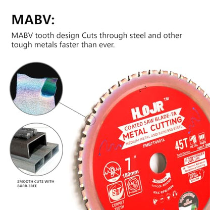Dia 7"(180mm) 45-Tooth Arbor 20mm Metal Cutting Circular Saw Blade,for Steel and Stainless Steel,The Cutting Head uses a Special Anti-Heat Sticking Coating,FMB 7 inch 45-Tooth 20mm -TA - size: Steel 7" 45T