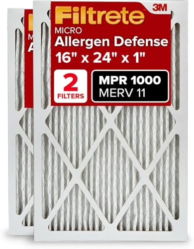 Filtrete 16x24x1 AC Furnace Air Filter, MERV 11, MPR 1000, Micro Allergen Defense, 3-Month Pleated 1-Inch Electrostatic Air Cleaning Filter, 2 Pack (Actual Size 15.813 x 23.813 x 0.656 in) - size: 16x24x1