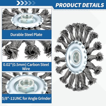 2Pack 4.5" Wire Brush for Angle Grinder with 5/8"-11 Arbor - size: 4.5 inch