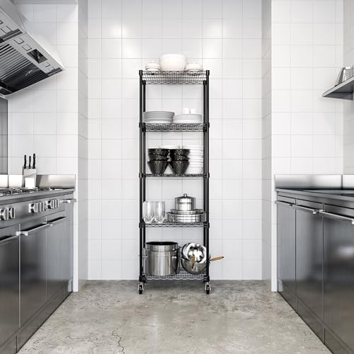UltraDurable 5-Tier NSF Steel Wire Shelving, 24"W x 18"D x 75" H, Black - color: Black, size: 5-Tier Shelving, 24" W x 18" D