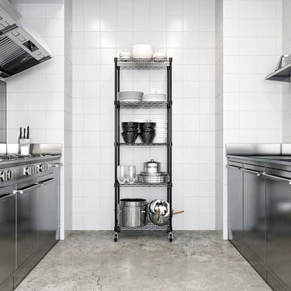 UltraDurable 5-Tier NSF Steel Wire Shelving, 24"W x 18"D x 75" H, Black - color: Black, size: 5-Tier Shelving, 24" W x 18" D