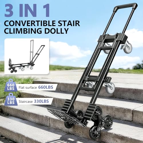 KEDSUM 3-in-1 Stair Climbing Dolly, 660LB Hand Truck with 10 Wheels - size: 660LBS-10 Wheels