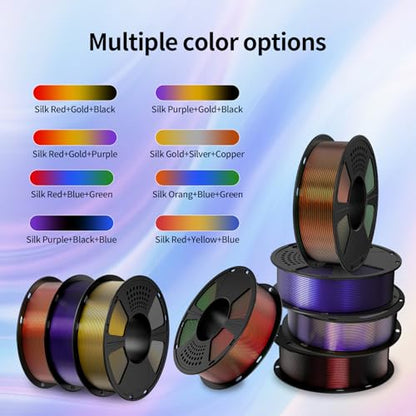 GIANTARM Silk PLA Tri Color Filament 1.75mm 1kg (2.2lb), Metallic Shiny Triple Color Blue/Purple/Black Silk PLA Filament, ±0.02mm Accuracy, Neatly Wound, Non-Clogging, Blue & Purple & Black - color: Blue Purple Black