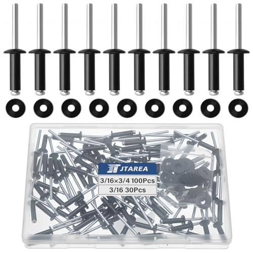 130pcs 3/16" x 3/4" Black Aluminum Pop Rivets with Stainless Steel Washers 4.8 x 20mm Blind Rivet Assortment Kit - size: 3/16*3/4