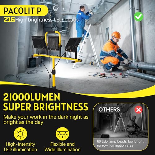 21000LM Tripod Work Light with Stand, 3-Head Adjustable IP66 Waterproof