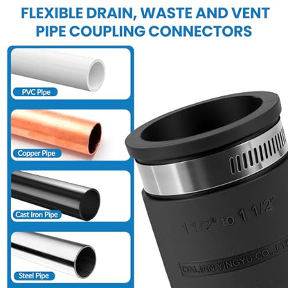 2 Pcs 1-1/2 IN Flexible PVC Pipe Coupling with Stainless Steel Clamps Fit 1-1/2 IN Nominal Pipes, Couplers for Plastic and Copper Pipe Plumbing Connections, Drain Repair, Dust Hose - size: 1-1/2 in