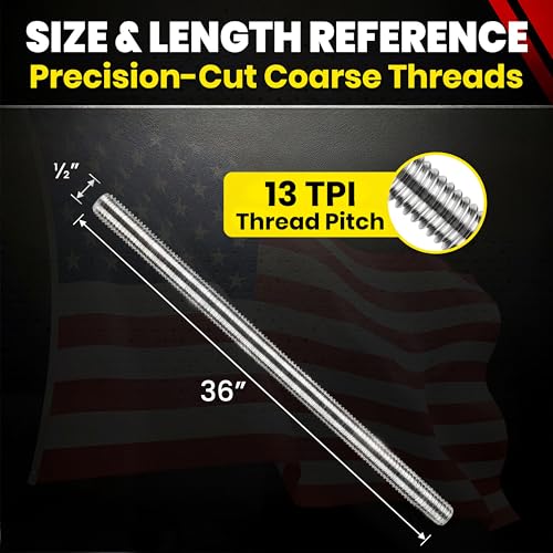 Chenango Supply 1/2-13 x 3, 304 Stainless Steel Fully Threaded Rod - size: 1/2-13 x 3ft (3 Pack)