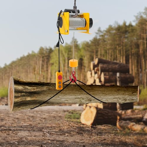 Electric Hoist Winch Portable Electric Hoist with Wired Control, 881lbs Powered Hoists with Long Steel Wire Rope, for Factory, Garage & Warehouse, 98ft Lifting Height, 110V 1000W (Yellow) - color: Yellow