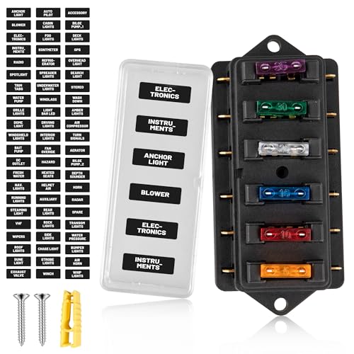 RED WOLF 6 Way Fuse Block Blade Fuse Box with Standard Circuit Fuses for Boat Marine Vehicle Auto RV Car Trailer Truck SUV Power Distribution Panel Waterproof Cover DC 10-32V - size: 6 Way