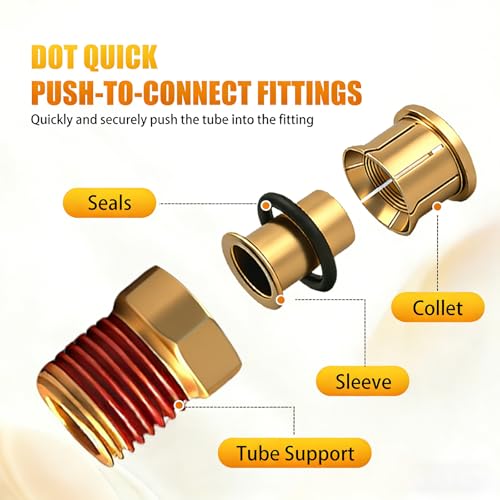 1/4" DOT Push to Connect Air Fittings, Brass 1/4"Tube OD x 1/4" NPT Male Straight Adapter, Quick-Connect Fittings for Air Suspension, Truck Trailer & Air Brake System (5-Pack) - size: 1/4"OD × 1/4"NPT Thread