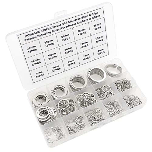 380PCS 4-28mm 304 SS External Retaining Rings Shaft C-Clips Kit