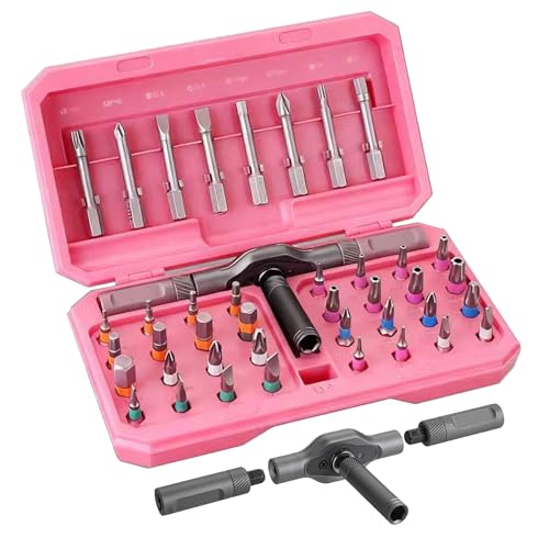 42-in-1 Magnetic Ratchet Screwdriver Set with Compact Case - color: Pink, size: 42 in 1