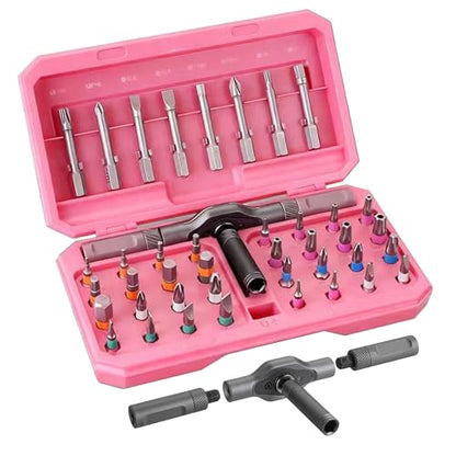 42-in-1 Magnetic Ratchet Screwdriver Set with Compact Case - color: Pink, size: 42 in 1