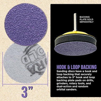 Dura-Gold Premium 40 Grit 3" Purple Film Ceramic Sanding Discs, Box of 20 - style: 40 Grit