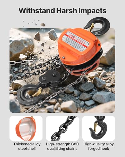 VEVOR Hand Chain Hoist, 3 Ton 6600 lbs Capacity, Manual Chain Block with Upgrade G80 Galvanized Chain, 20 ft Lifting Height, Heavy Duty Pulley Hoist for Garage Warehouse Automotive Machinery, Orange - size: 3T 20FT