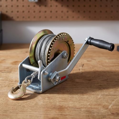 JOIKIT 1600 Lbs Heavy Duty Hand Crank Winch with 15m 49Feet Steel Cable - size: 1600 LBS