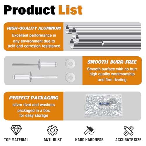 130pcs 3/16" x 1/2" Silver Aluminum Pop Rivets with Stainless Steel Washers 4.8 x 12.7mm Blind Rivet Assortment Kit - size: 3/16*1/2