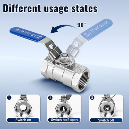 2 Pack 304 Stainless Steel Ball Valves, 3/4" NPT Female Standard Port Shut Off Valve with Locking Handle Heavy Duty 1000 WOG for Home and Industrial (3/4 Inch) - size: 3/4 Inch
