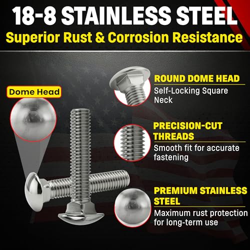 Chenango Supply 1/2-13 x 2-1/2" Stainless Carriage Bolts - size: 1/2-13 x 2-1/2"
