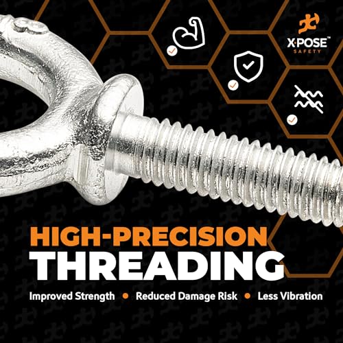 Xpose Safety Shoulder Eye Bolt 3/8"-16 x 1-14" - Industrial Strength Threaded Lifting Eye Bolt Screw for Machinery, Hoist, Anchor, Towing & More - 3/8" Eye Bolts Heavy Duty Galvanized Steel 12 Pack