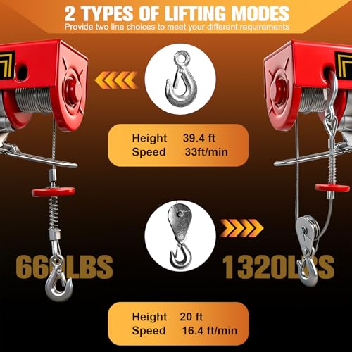 Electric Hoist 1320 Lbs Wireless & Wired Remote Lift Emergency Stop Winch - style: 1320LBS Wireless/Wired