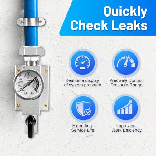 3/4" × 200ft Pressure Gauge Garage Air Line Kit, HDPE-Aluminum Compressed Air Piping System with Tee & Elbow Fittings, Rapid Air System for Shop Air Compressor, Leak-Proof & Easy - size: 3/4"×200FT