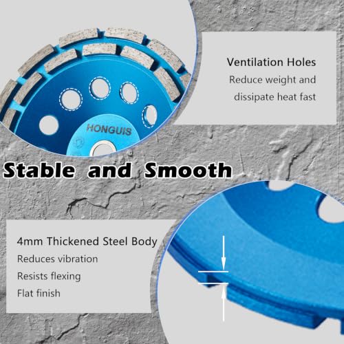 7 inch Concrete Grinding Wheel,7/8"-5/8" Threaded Arbor Diamond Cup Wheel Double Row for Granite Marble Masonry Stone with Concrete Grinder(7/8"-5/8") - style: 7 Inch