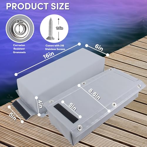 Dock Bumper,Dock Bumper Guard with Screws,Boat Dock Bumper for Boat Dock Vertical Pole Post or Corner Dock,PVC Piling Bumper-Post Bumper for Horizontal Deck or Pier Fenders - style: Grey 4Pack Total 64IN