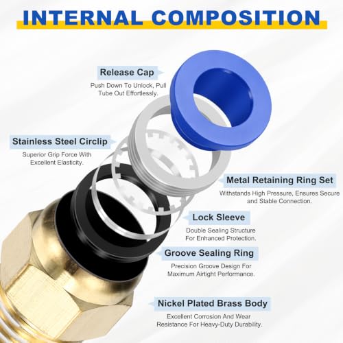 4Pcs Pneumatic Push to Connect Fitting Fit 8mm OD Tube 1/2 G Male - size: 8mm OD x 1/2 G