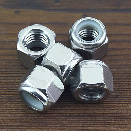 HELIFOUNER 50 Pieces 3/8"-16 Nylon Insert Hex Lock Nuts, 304 Stainless Steel (18-8) Locknuts, Bright Finish, Coarse Thread - size: 3/8"-16 (50 pcs)