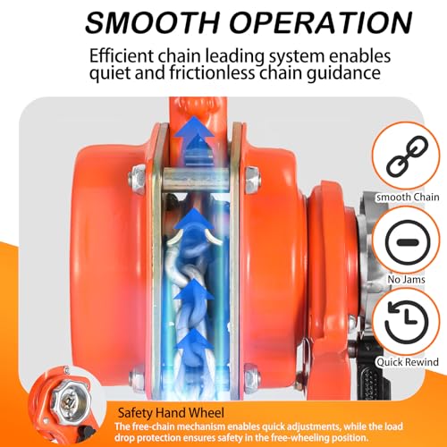 Lever Chain Hoist 1 Ton 2205LBS Capacity,10FT Lift Come Along,Manual Ratchet Chain Puller Hoist with 2 Hooks for Building Garages Warehouse Automotive Machinery