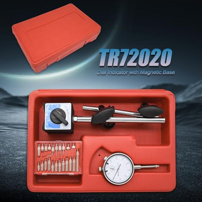 Dial Indicator with Magnetic Base and Point Precision Inspection Set, Dial Test Indicator Long Arm 0-1" Professional Gauge 0.001", Magnetic Dial Indicator Base Holder with Fine Adjustment