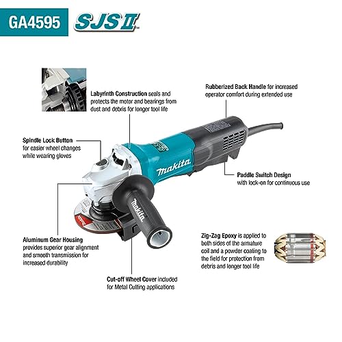 Makita GA4595 4-1/2" SJS™II High-Power Angle Grinder, Paddle Switch