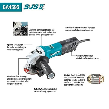 Makita GA4595 4-1/2" SJS™II High-Power Angle Grinder, Paddle Switch