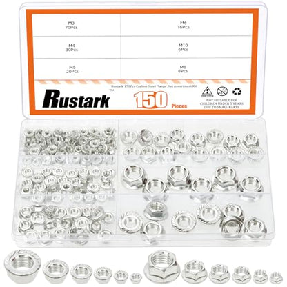 150Pcs 6 Sizes Carbon Steel Serrated Flange Nuts Assortment Kit Metric Hexagon Flange Lock Nuts Serrated Hex Lock Nuts for Machinery Industry Home Improvement - style: carbon steel-silver