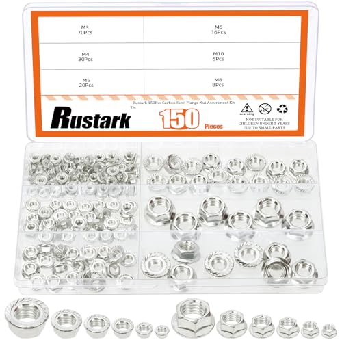 150Pcs 6 Sizes Carbon Steel Serrated Flange Nuts Assortment Kit Metric Hexagon Flange Lock Nuts Serrated Hex Lock Nuts for Machinery Industry Home Improvement - style: carbon steel-silver
