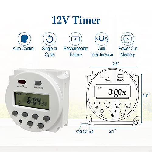 Sutekus 7 Day Digital Timer Switch DC 12V 16A Programmable Time Switch Relay