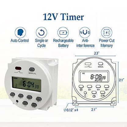 Sutekus 7 Day Digital Timer Switch DC 12V 16A Programmable Time Switch Relay