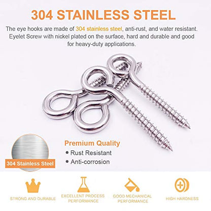 6-Pack 304 Stainless Steel Screw Eyes 3.2", Heavy Duty Screw in Eye Hooks Ring for Yoga, Swing Chair, Indoor & Outdoor, Self Tapping - size: 6 Pack
