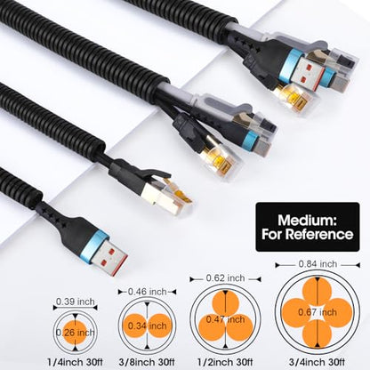 Wire Loom 1/4", 3/8", 1/2", 3/4 Inch x 30 FT, Split Wire Loom Tubing Wire Conduit, Cable Sleeves Bulk Flexible Electrical Conduit Protective kit, Black