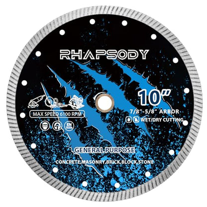 RHAPSODY 10Inch Diamond Saw Blade,Continuous Turbo Rim Blade - size: 10''