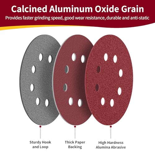 155PCS 5 Inch 8 Hole Sanding Discs, Hook and Loop Sandpaper - size: 5 Inch - 155 Pcs