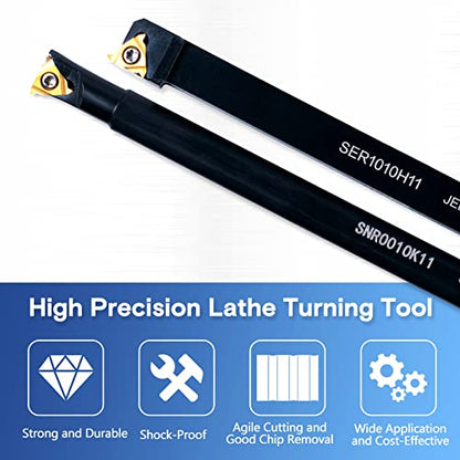 Lathe Turning Holders Lathe Tools Threading Holder 21pcs - Metal Lathe Cutting Tools 7pcs 3/8" Boring Bars+14pcs Indexable Carbide Inserts Golden for Lathe Tools - color: 3/8" turning holder kits