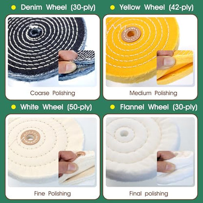 8Pcs 6 Inch Polishing Buffing Wheel Kit for Bench Grinder - size: 6 Inch